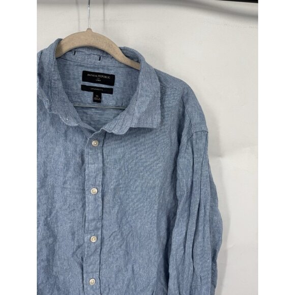 Banana Republic Untucked Fit 100% Linen Button Front Shirt Men XL Blue Beach - Picture 6 of 8